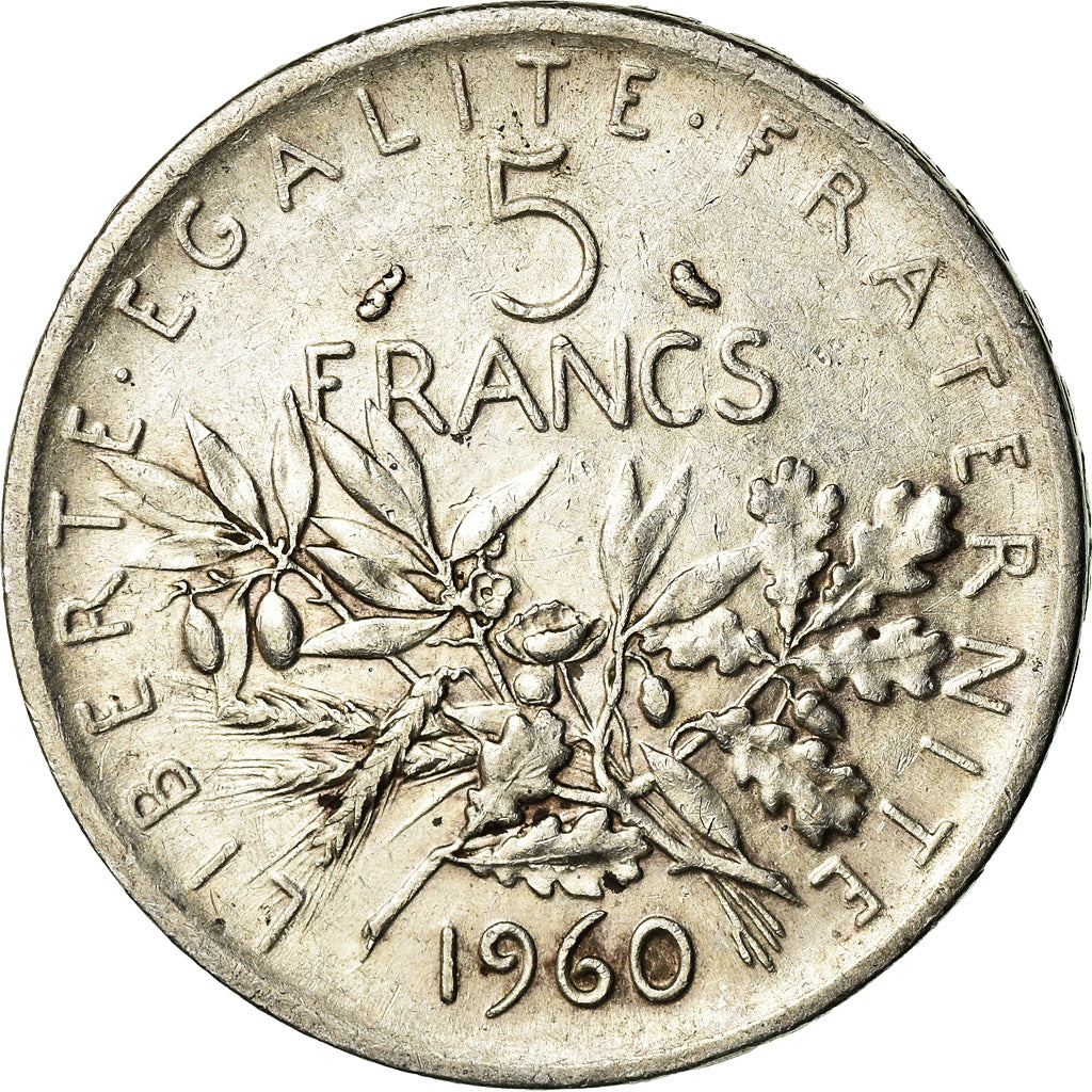 Munten, Frankrijk, Semeuse, 5 Francs, 1960, Paris, ZF, Zilver, KM:926