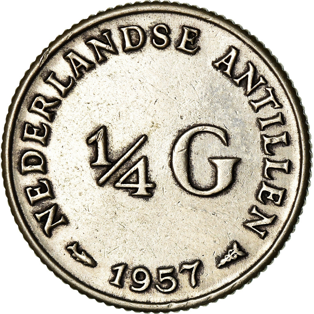 Coin, Netherlands Antilles, Juliana, 1/4 Gulden, 1957, AU(50-53), Silver, KM:4