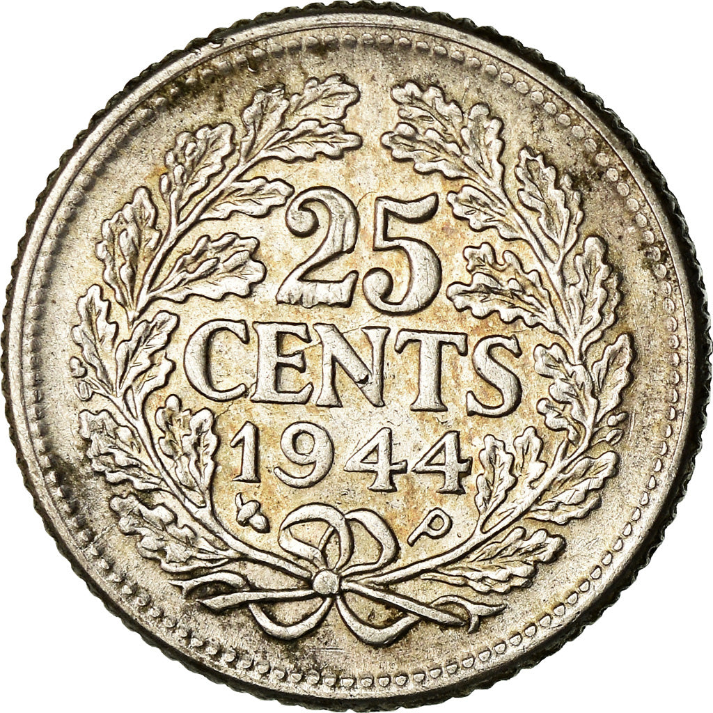 Coin, Netherlands, Wilhelmina I, 25 Cents, 1944, EF(40-45), Silver, KM:164
