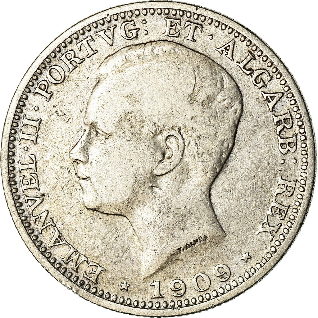 Moneda, Portugal, Manuel II, 200 Reis, 1909, Paris, BC+, Plata, KM:549