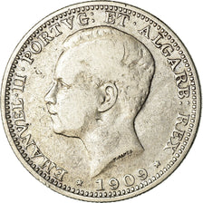 Moneda, Portugal, Manuel II, 200 Reis, 1909, Paris, BC+, Plata, KM:549