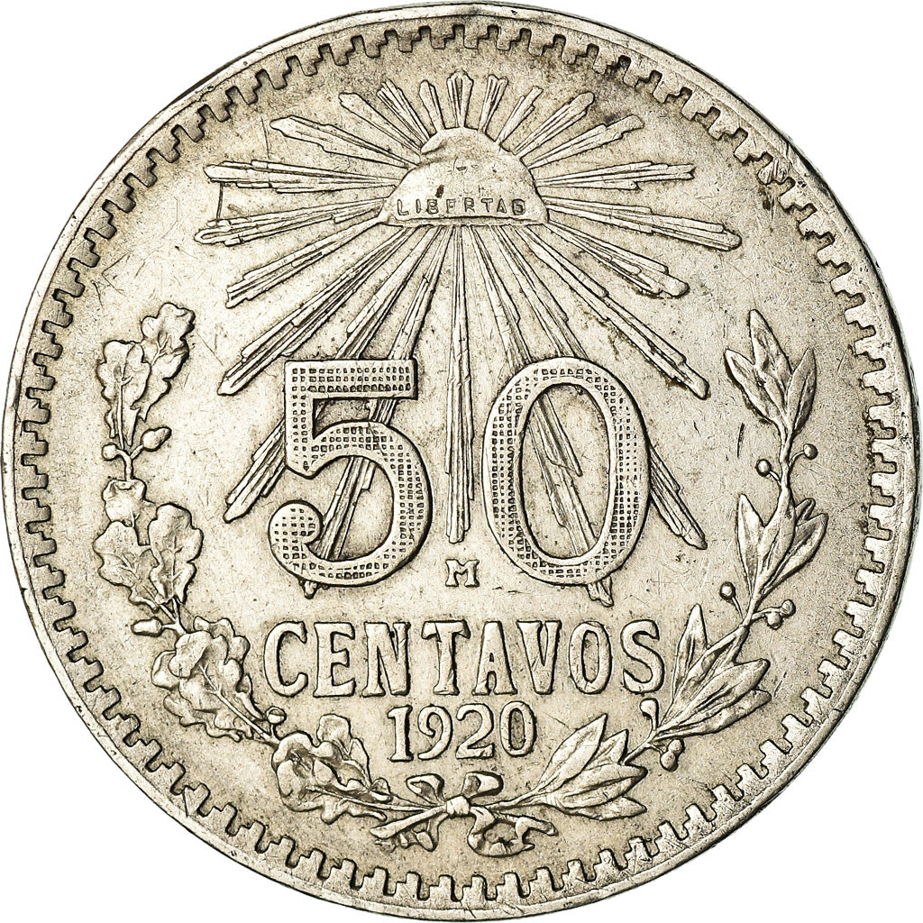 Moneda, México, 50 Centavos, 1920, Mexico City, MBC, Plata, KM:447