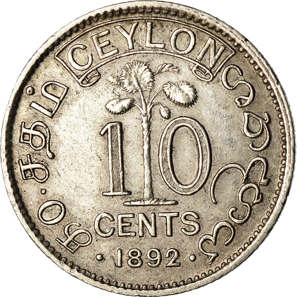 Coin, Ceylon, Victoria, 10 Cents, 1892, EF(40-45), Silver, KM:94