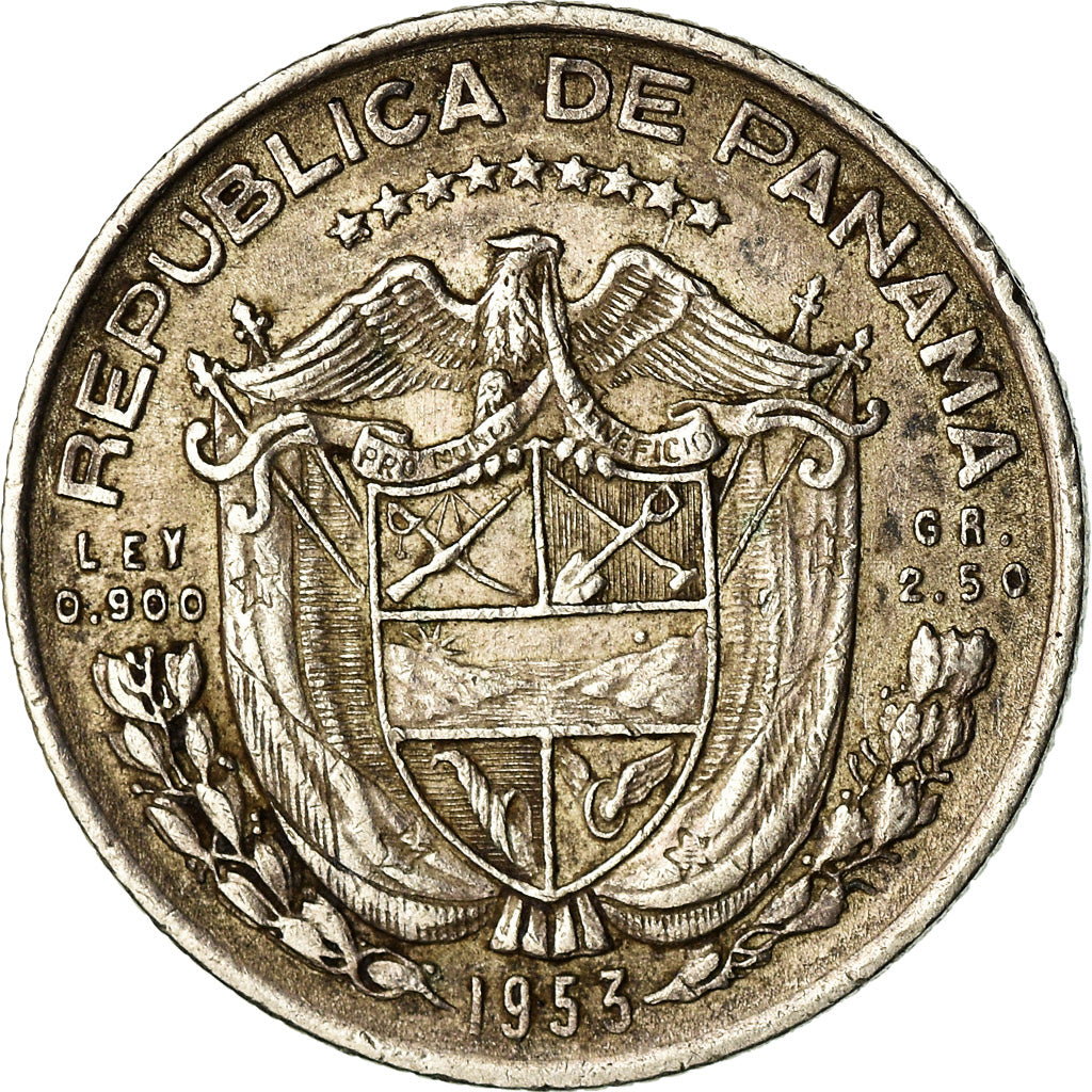 Coin, Panama, 1/10 Balboa, 1953, EF(40-45), Silver, KM:18