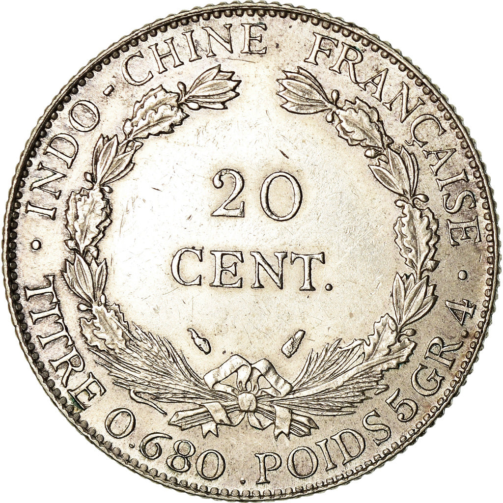 Moneda, INDOCHINA FRANCESA, 20 Cents, 1937, Paris, EBC, Plata, KM:17.2