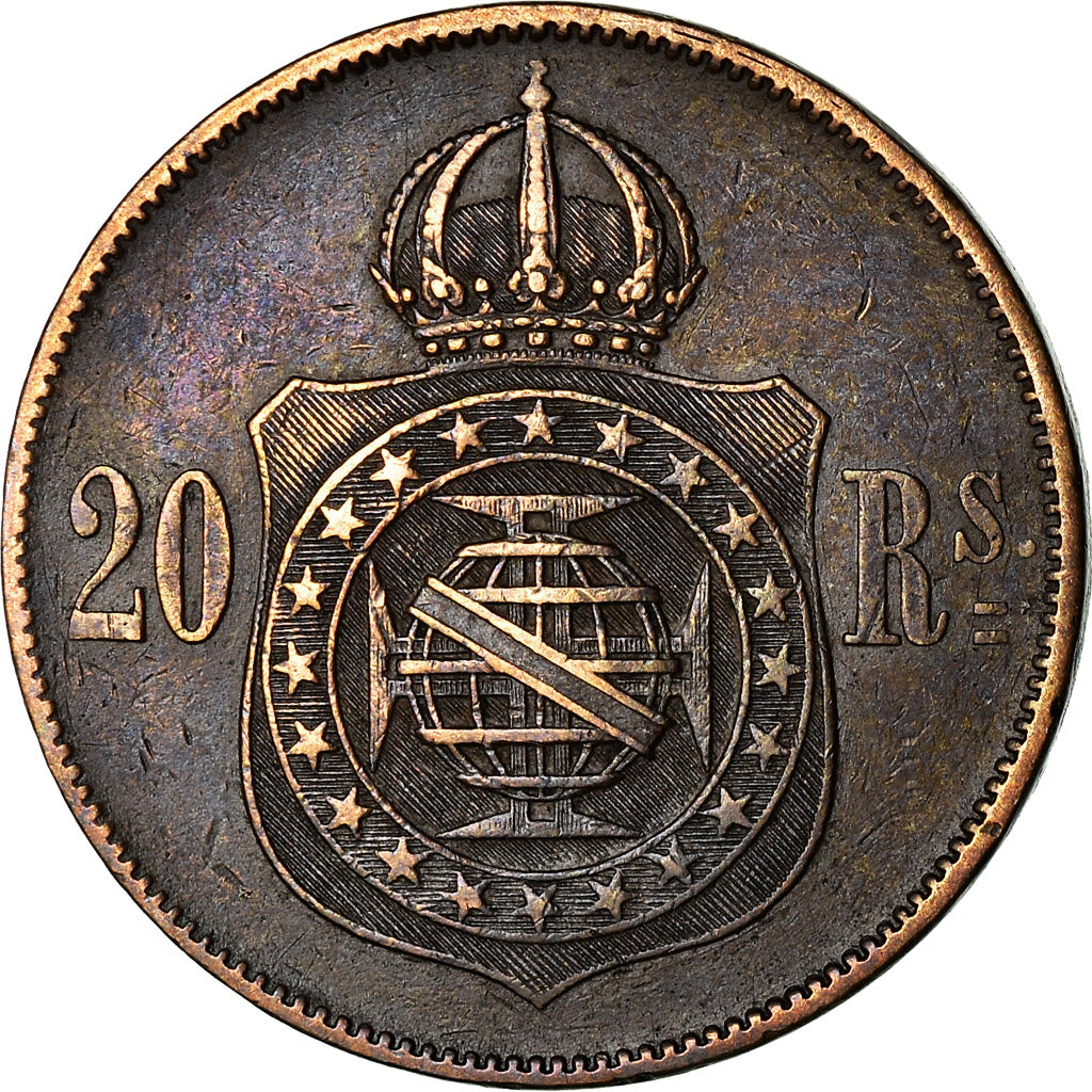 Coin, Brazil, Pedro II, 20 Reis, 1869, EF(40-45), Bronze, KM:474
