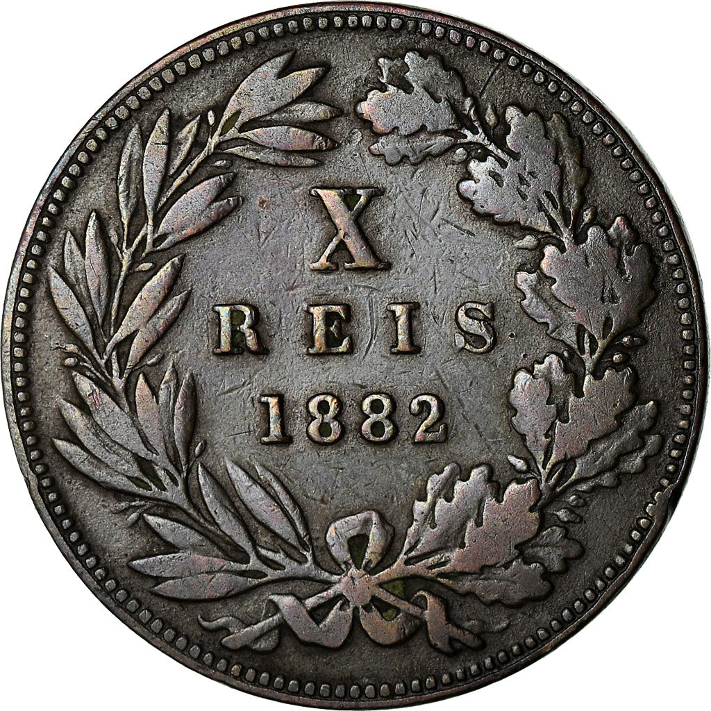 Coin, Portugal, Luiz I, 10 Reis, 1882, VF(30-35), Bronze, KM:526