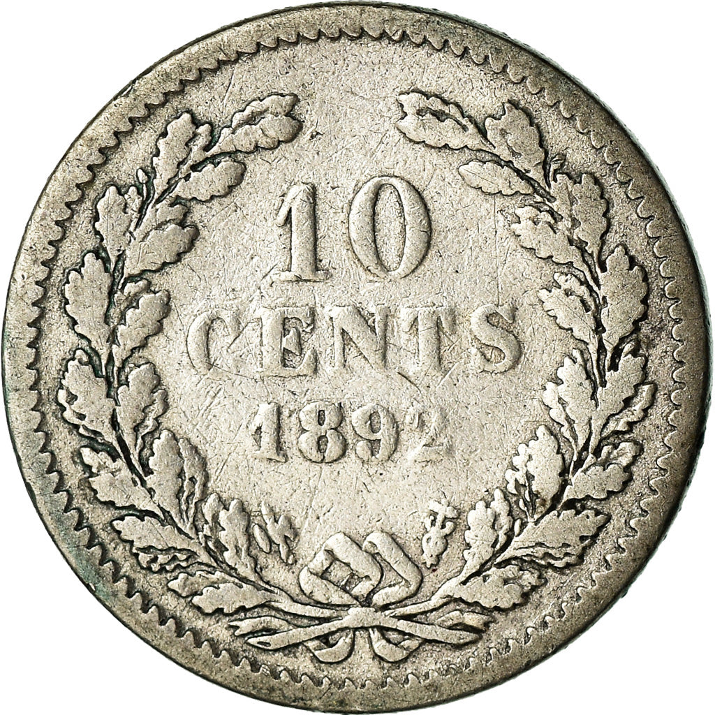 Coin, Netherlands, Wilhelmina I, 10 Cents, 1892, VF(20-25), Silver, KM:116