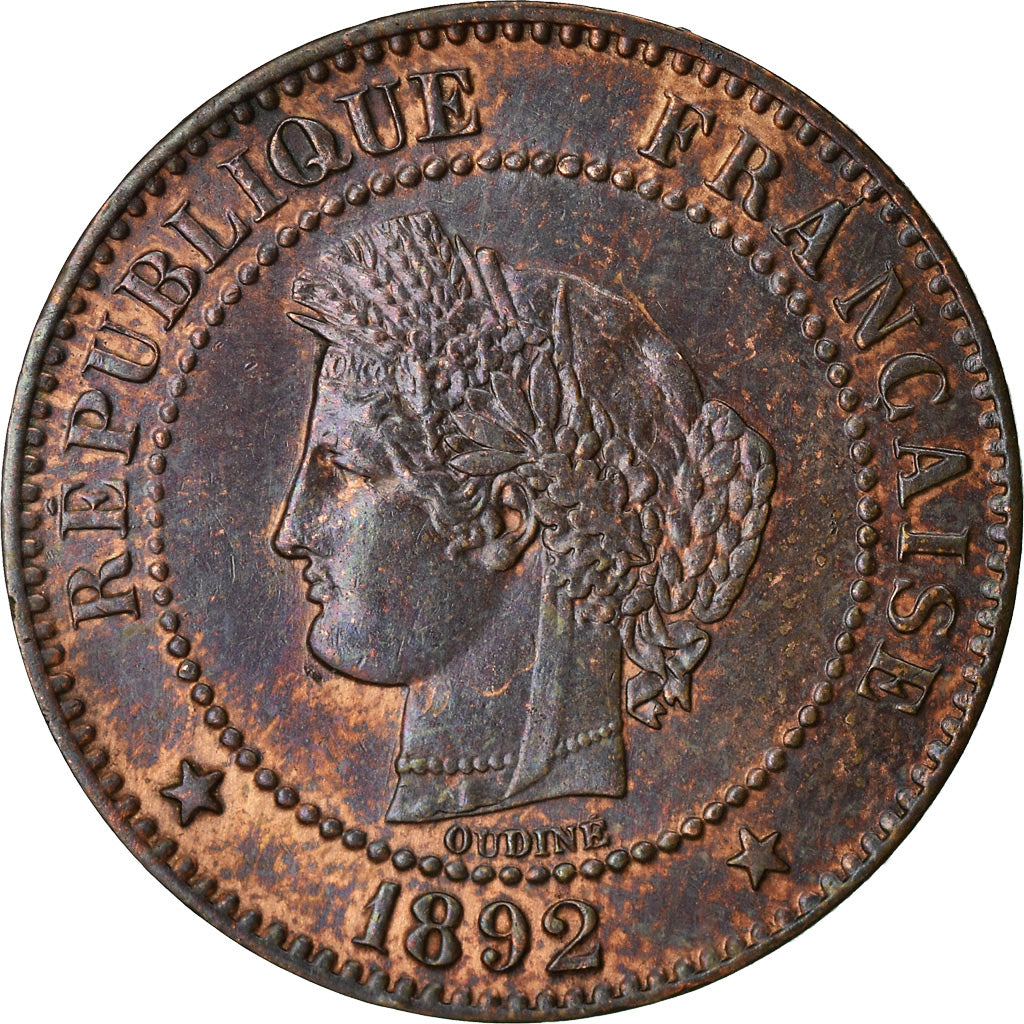 Moneta, Francia, Cérès, 2 Centimes, 1892, Paris, BB, Bronzo, KM:827.1
