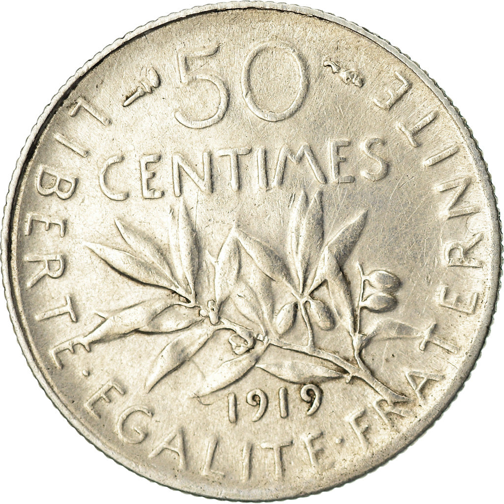 Coin, France, Semeuse, 50 Centimes, 1919, Paris, EF(40-45), Silver, KM:854