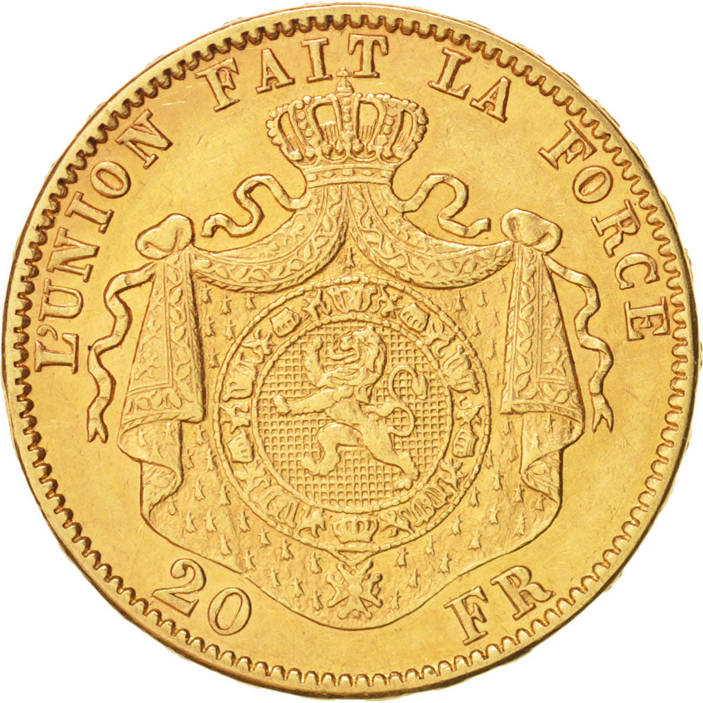 Belgium, Leopold II, 20 Francs, 20 Frank, 1877, , AU(50-53), Go...