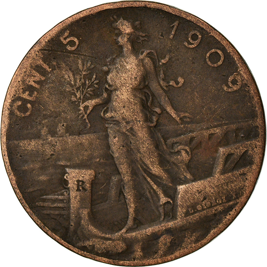 Monnaie, Italie, Vittorio Emanuele III, 5 Centesimi, 1909, Rome, TB, Bronze