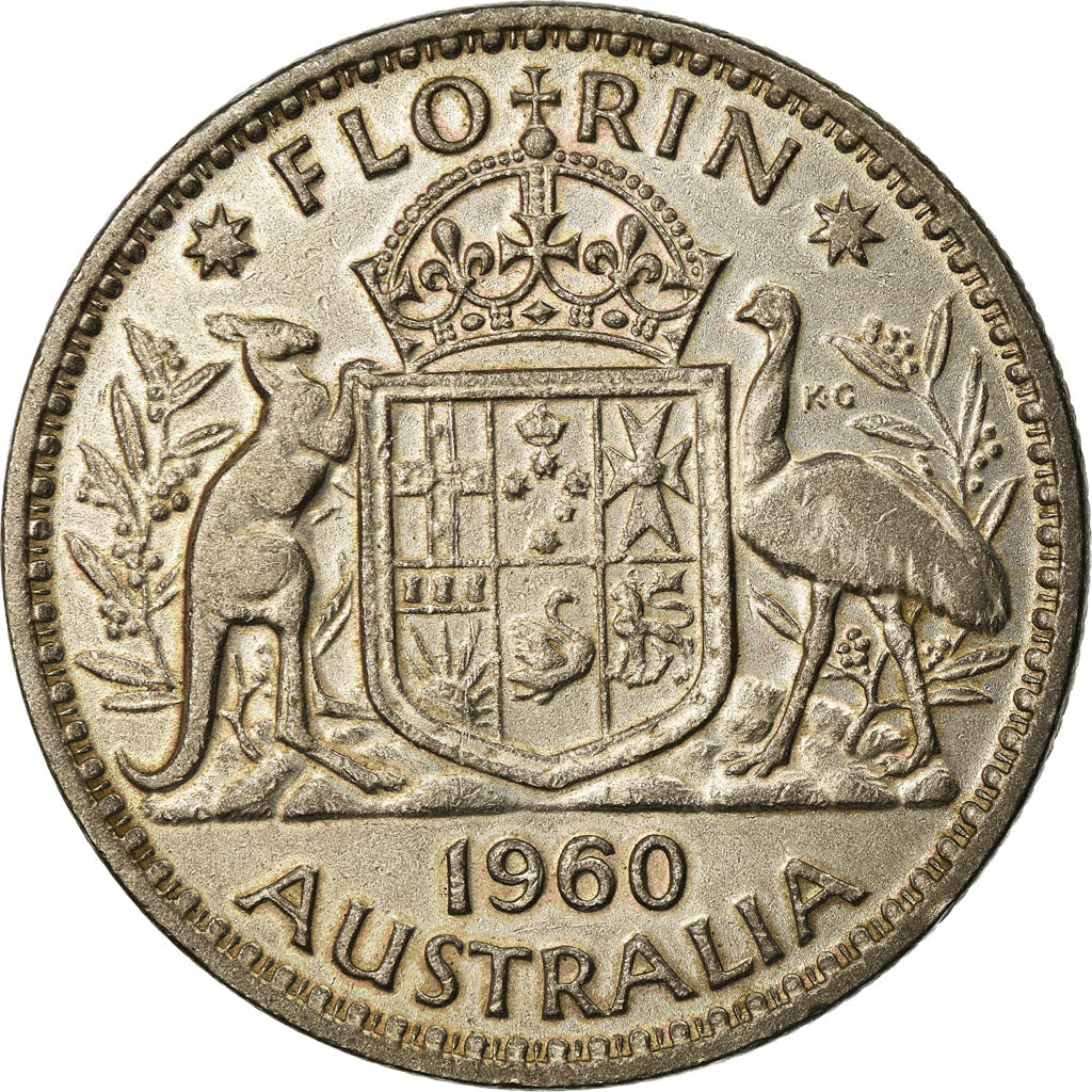 Coin, Australia, Elizabeth II, Florin, 1960, Melbourne, EF(40-45), Silver, KM:60