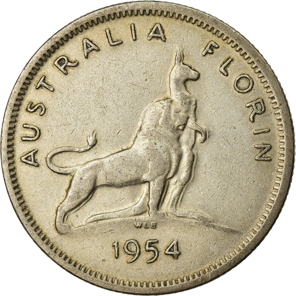 Coin, Australia, Elizabeth II, Florin, 1954, Melbourne, EF(40-45), Silver, KM:55