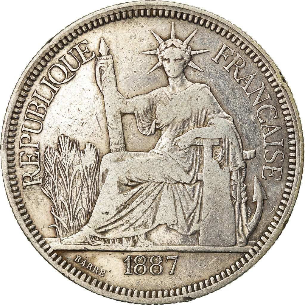 Coin, FRENCH INDO-CHINA, Piastre, 1887, Paris, VF(30-35), Silver, KM:5