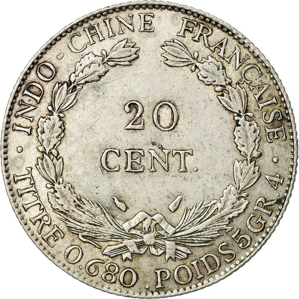 Coin, FRENCH INDO-CHINA, 20 Cents, 1937, Paris, EF(40-45), Silver, KM:17.2