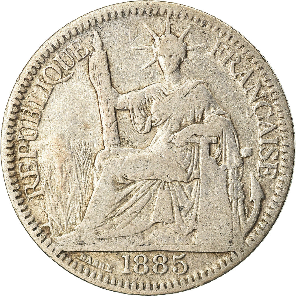 Coin, FRENCH INDO-CHINA, 10 Cents, 1885, Paris, VF(20-25), Silver, KM:2