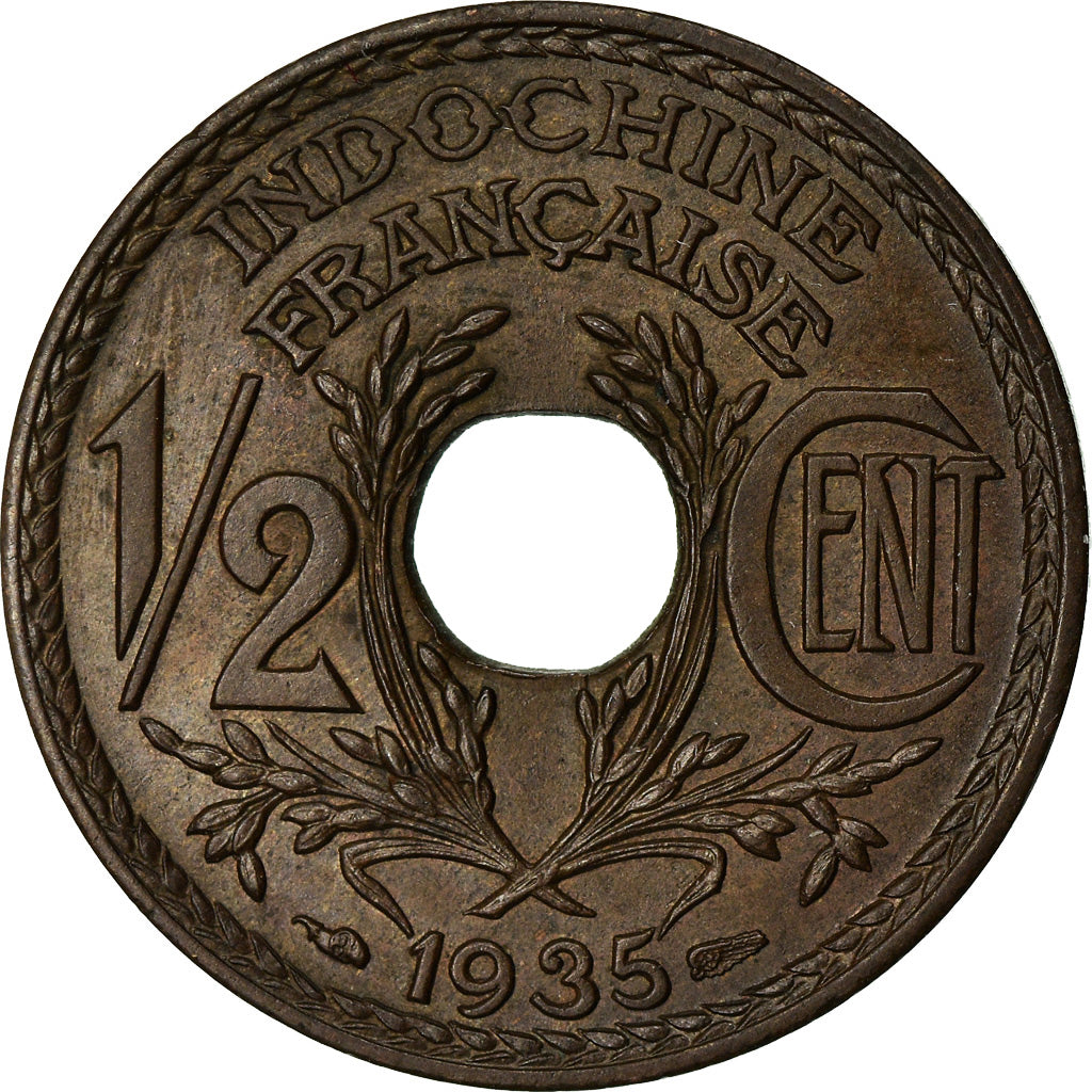 Coin, FRENCH INDO-CHINA, 1/2 Cent, 1935, Paris, AU(50-53), Bronze, KM:20