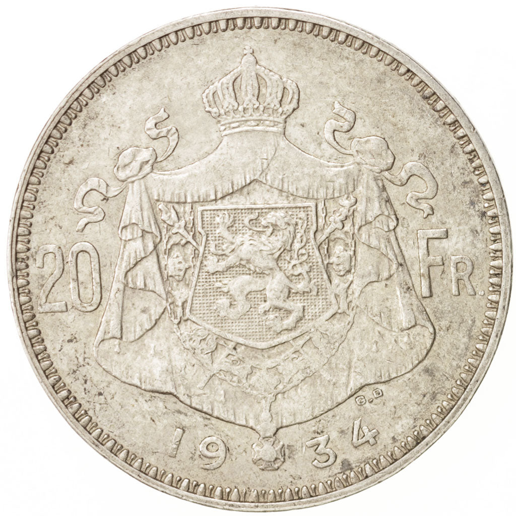 Belgium, 20 Francs, 20 Frank, 1934, , EF(40-45), Silver, KM:104.1