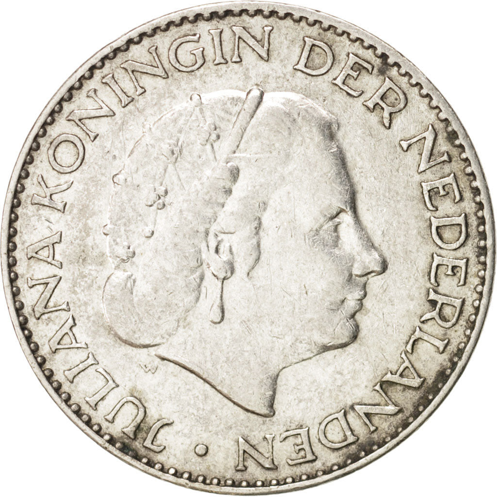 Netherlands, Juliana, Gulden, 1955, , AU(50-53), Silver, KM:184