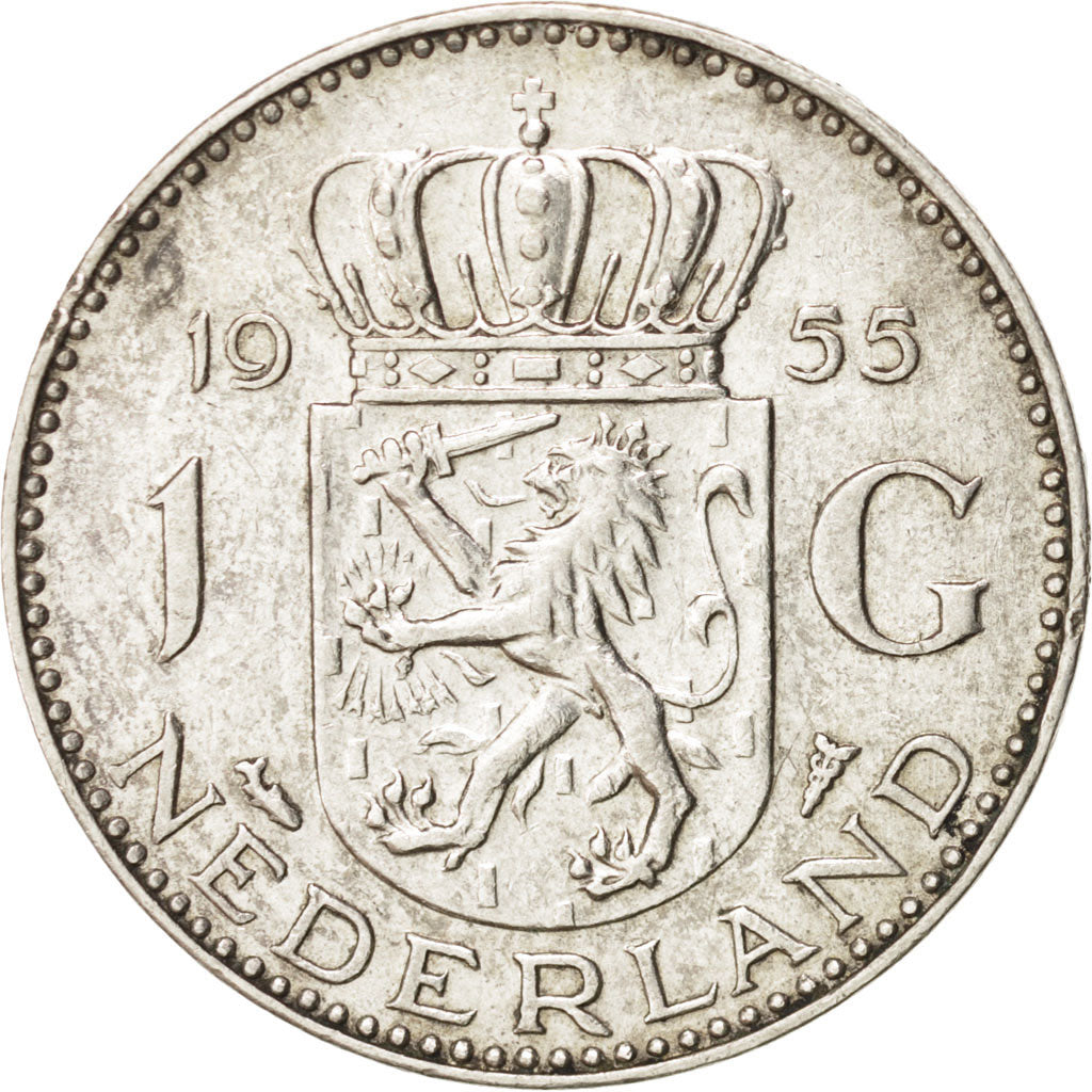 Netherlands, Juliana, Gulden, 1955, , AU(50-53), Silver, KM:184