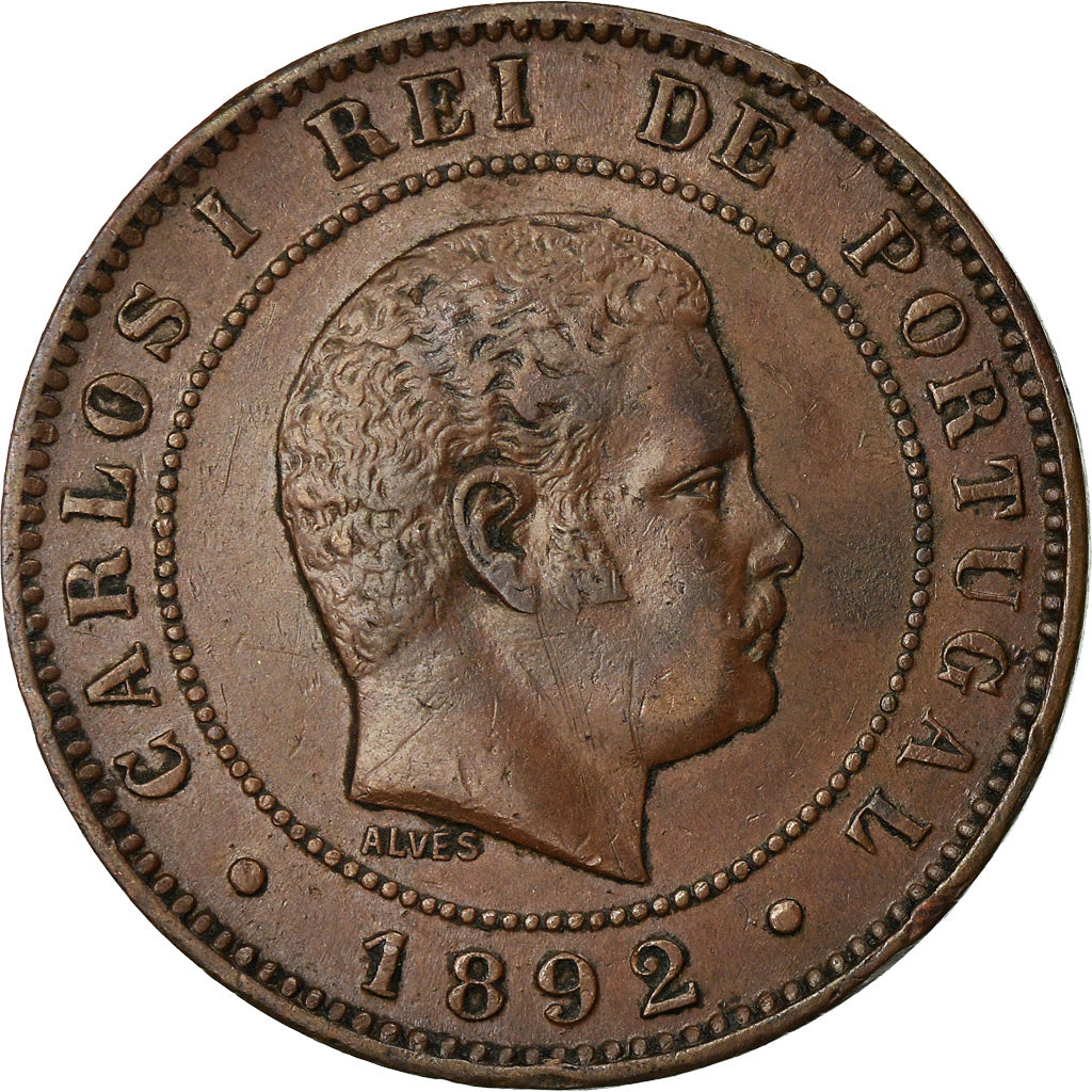 Munten, Portugal, Carlos I, 10 Reis, 1892, Portugal Mint, ZF, Bronze, KM:532