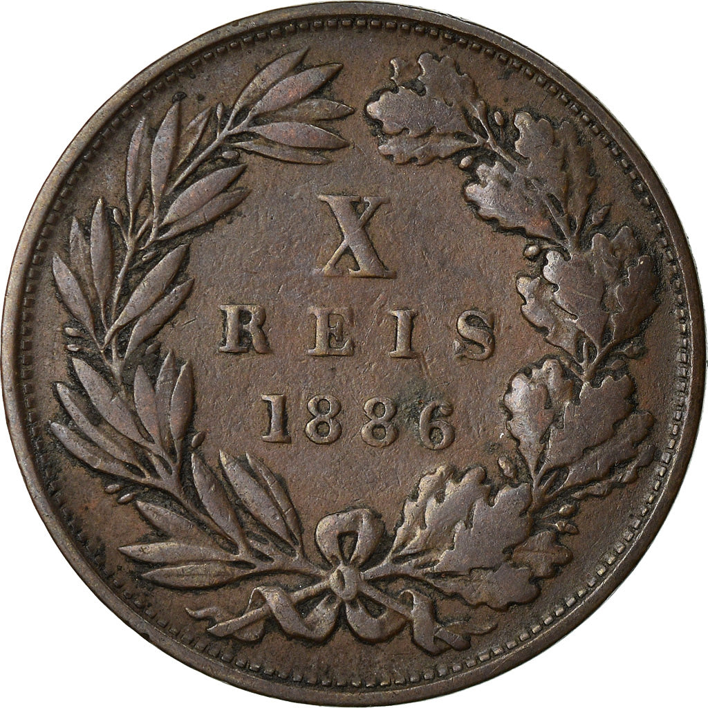 Coin, Portugal, Luiz I, 10 Reis, 1886, VF(30-35), Bronze, KM:526