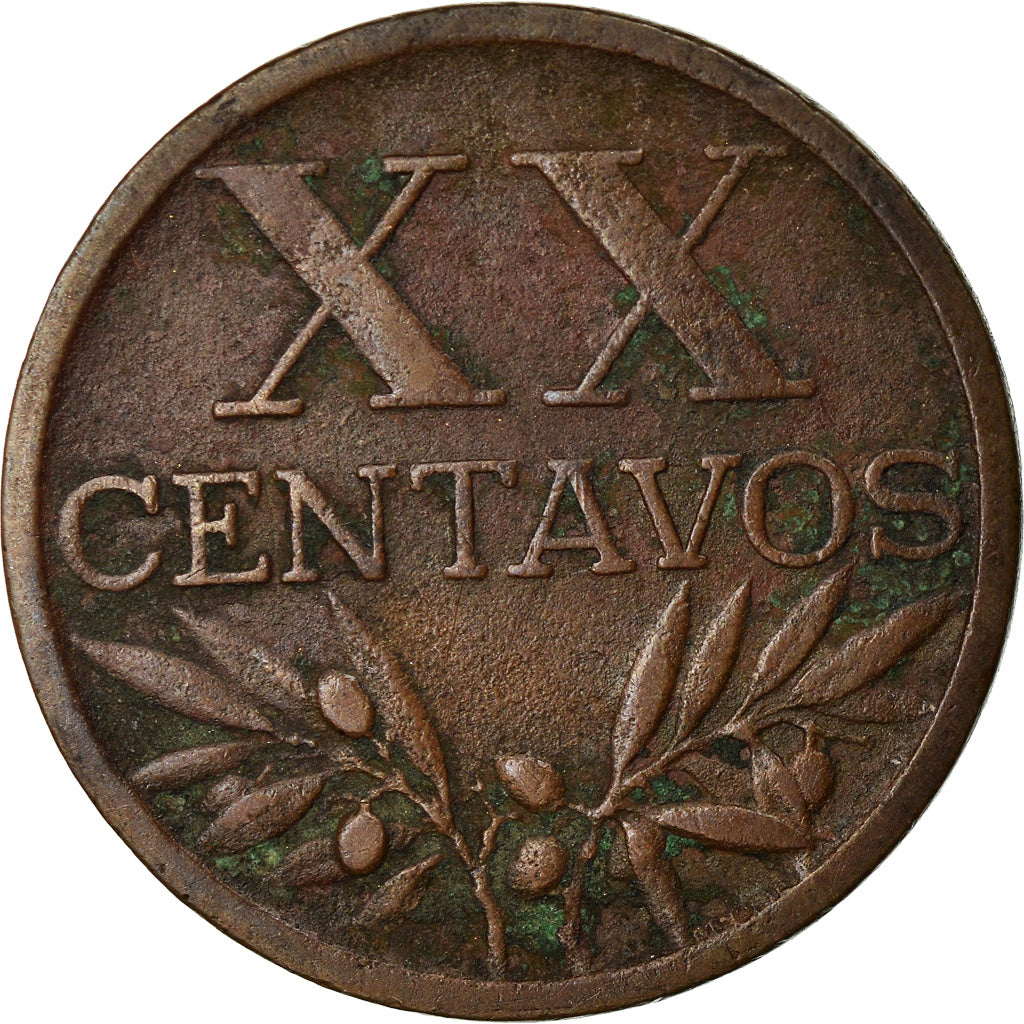 Münze, Portugal, 20 Centavos, 1943, S+, Bronze, KM:584