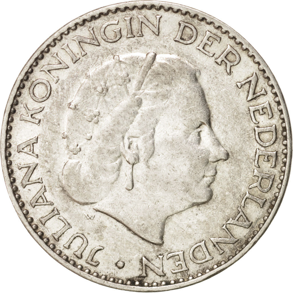 Netherlands, Juliana, Gulden, 1956, , AU(50-53), Silver, KM:184