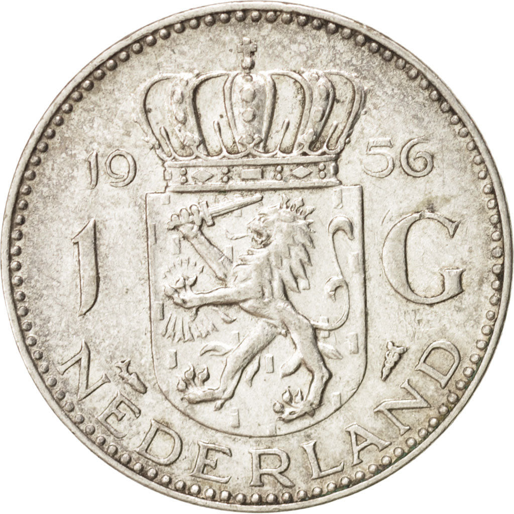 Netherlands, Juliana, Gulden, 1956, , AU(50-53), Silver, KM:184