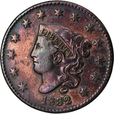 Coin, United States, Coronet Cent, Cent, 1832, U.S. Mint, Philadelphia