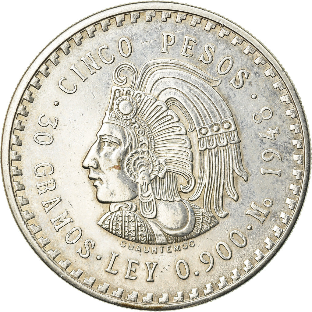 Coin, Mexico, 5 Pesos, 1948, Mexico City, AU(55-58), Silver, KM:465