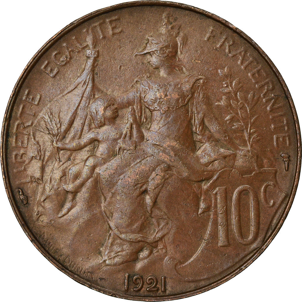 Moneda, Francia, Dupuis, 10 Centimes, 1921, Paris, MBC, Bronce, KM:843