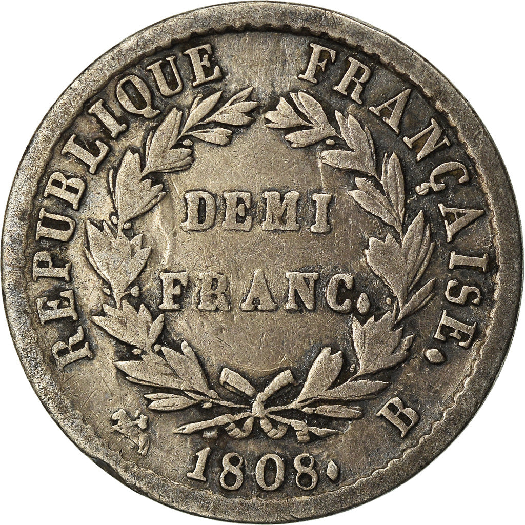 Coin, France, Napoléon I, 1/2 Franc, 1808, Rouen, VF(30-35), Silver, KM:680.2