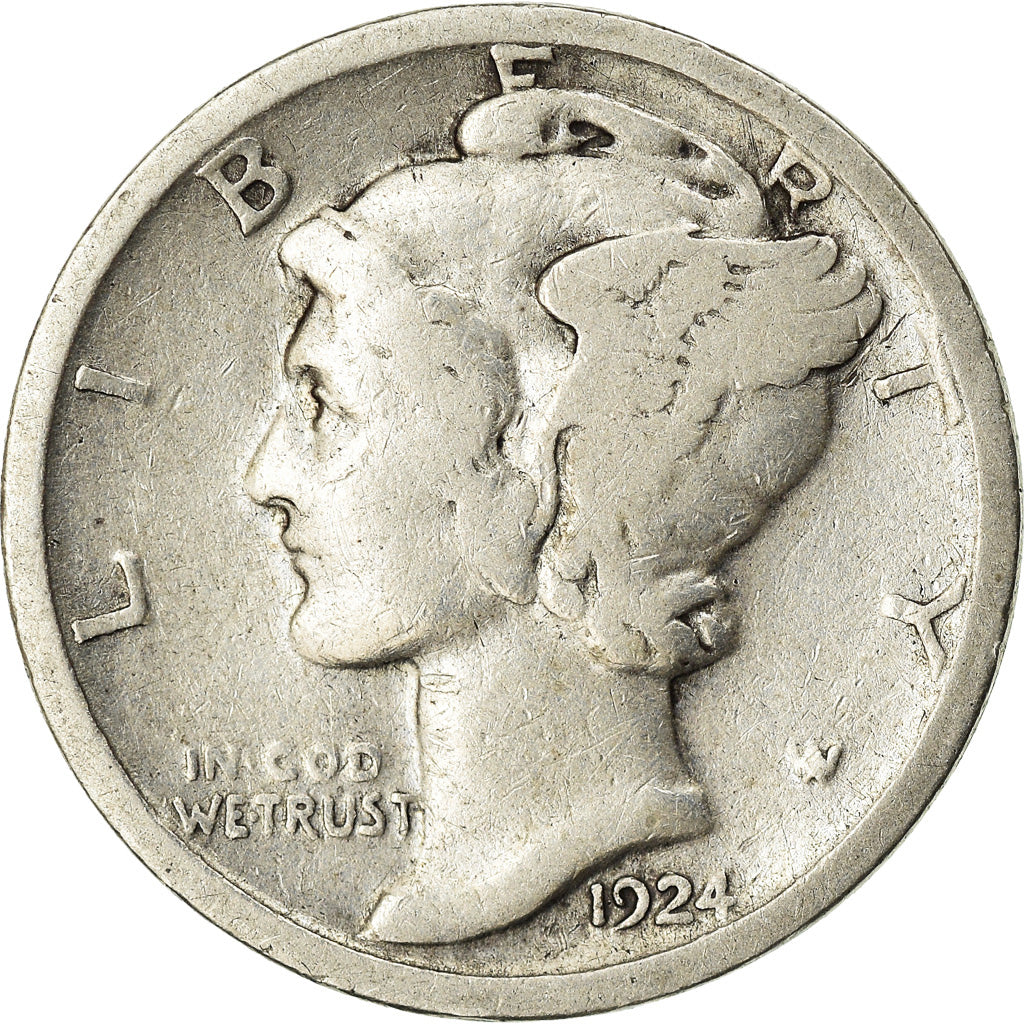 Moneta, Stati Uniti, Mercury Dime, Dime, 1924, U.S. Mint, Philadelphia, MB+