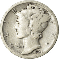 Moneta, Stati Uniti, Mercury Dime, Dime, 1924, U.S. Mint, Philadelphia, MB+