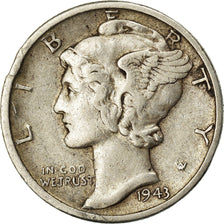 Coin, United States, Mercury Dime, Dime, 1943, U.S. Mint, Denver, EF(40-45)