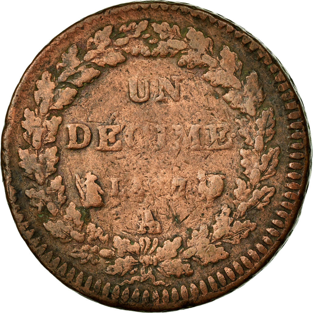 Coin, France, Dupré, Decime, 1799, Paris, VF(30-35), Bronze, KM:644.1