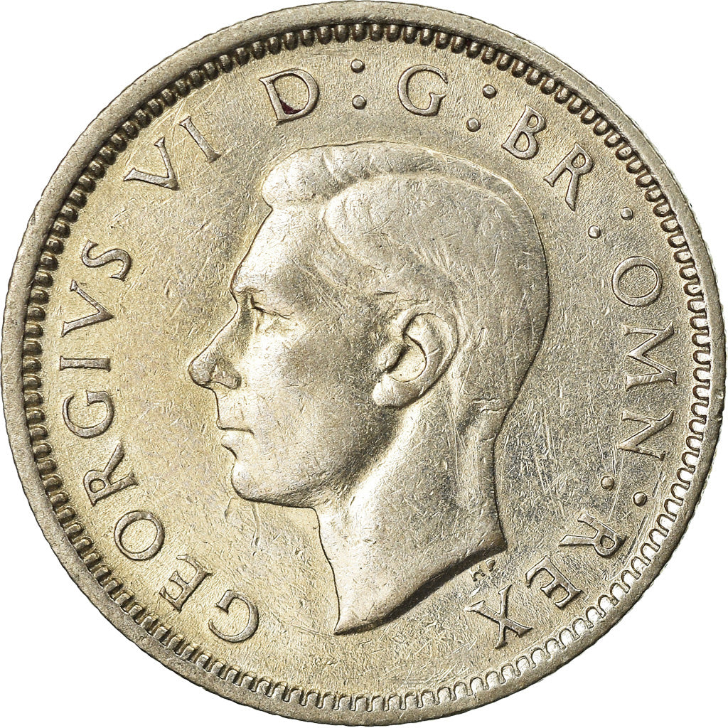 Coin, Great Britain, George VI, 6 Pence, 1945, AU(55-58), Silver, KM:852