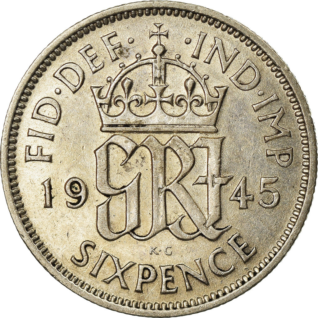 Coin, Great Britain, George VI, 6 Pence, 1945, AU(55-58), Silver, KM:852