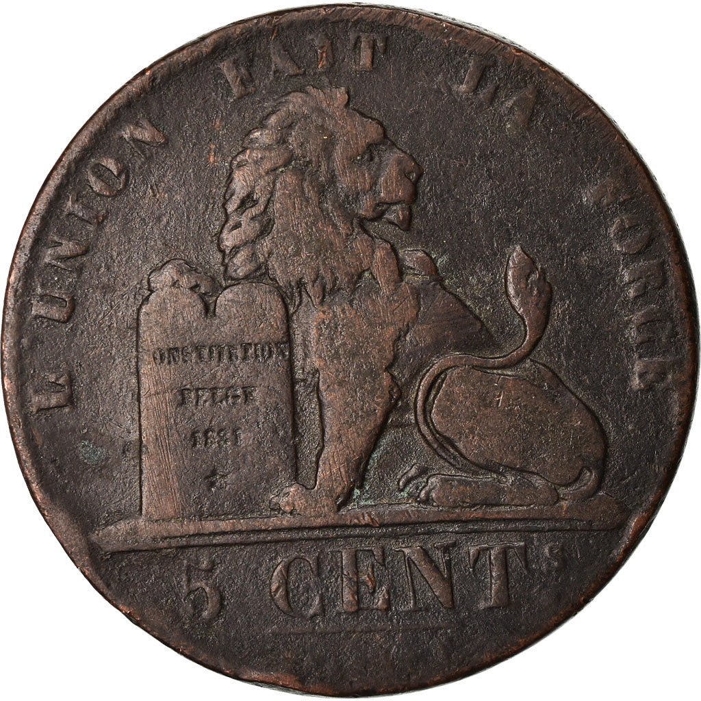 Moneta, Belgia, Leopold I, 5 Centimes, 1834, VF(20-25), Miedź, KM:5.1