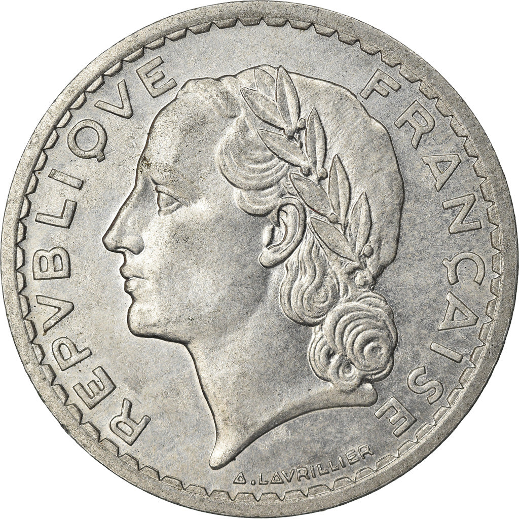 Moeda, França, Lavrillier, 5 Francs, 1948, Paris, AU(55-58), Alumínio
