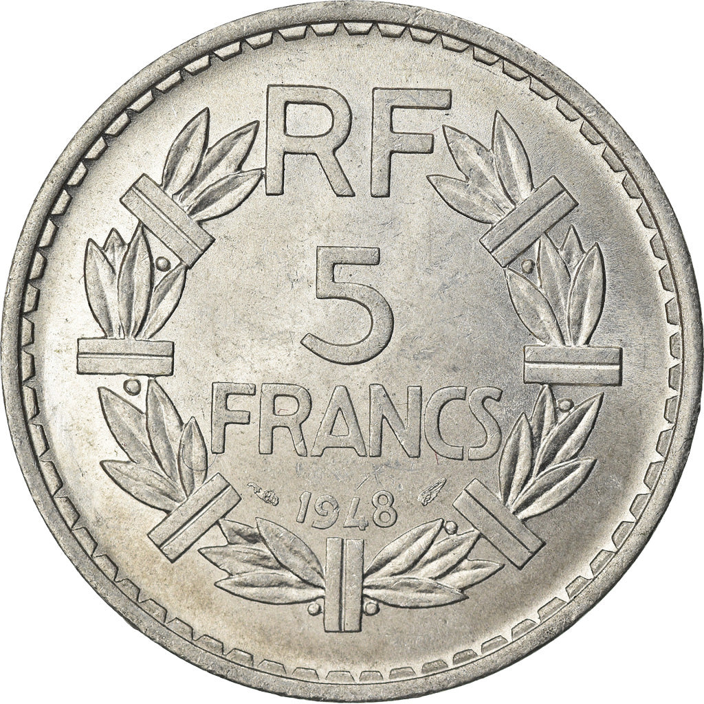 Moeda, França, Lavrillier, 5 Francs, 1948, Paris, AU(55-58), Alumínio