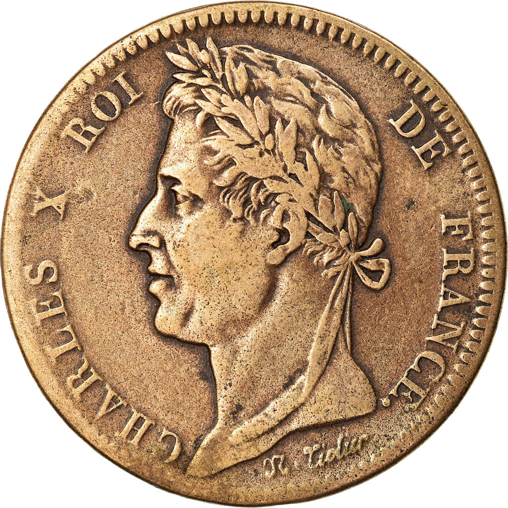Coin, FRENCH COLONIES, Charles X, 10 Centimes, 1827, La Rochelle, VF(30-35)