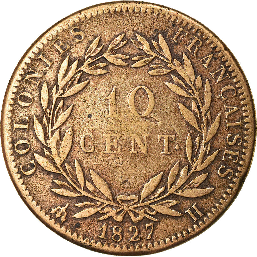 Coin, FRENCH COLONIES, Charles X, 10 Centimes, 1827, La Rochelle, VF(30-35)