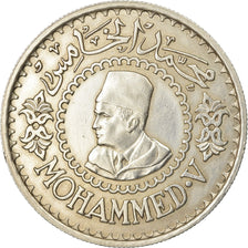 Coin, Morocco, Mohammed V, 500 Francs, 1956, Paris, AU(50-53), Silver, KM:54