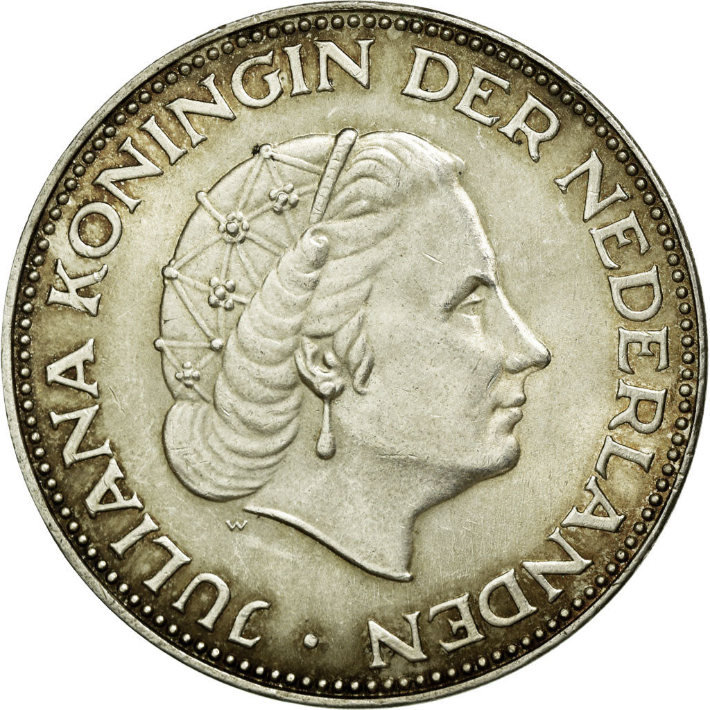 Coin, Netherlands, Juliana, 2-1/2 Gulden, 1961, AU(50-53), Silver, KM:185