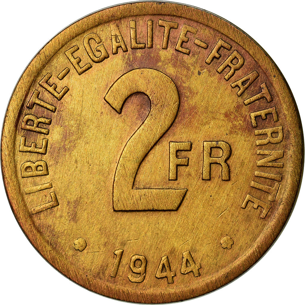 Moneta, Francia, France Libre, 2 Francs, 1944, Philadelphia, BB, Ottone, KM:905