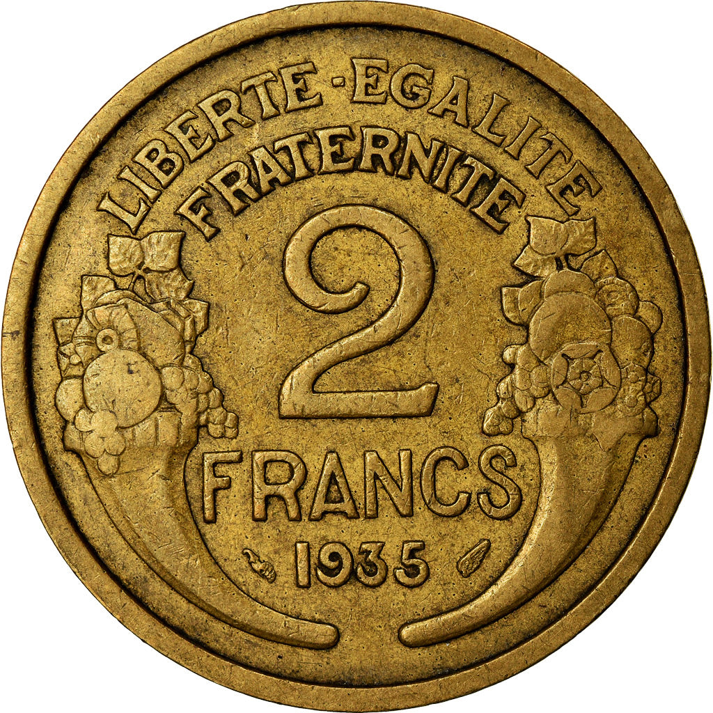 Moneda, Francia, Morlon, 2 Francs, 1935, Paris, BC+, Aluminio - bronce, KM:886