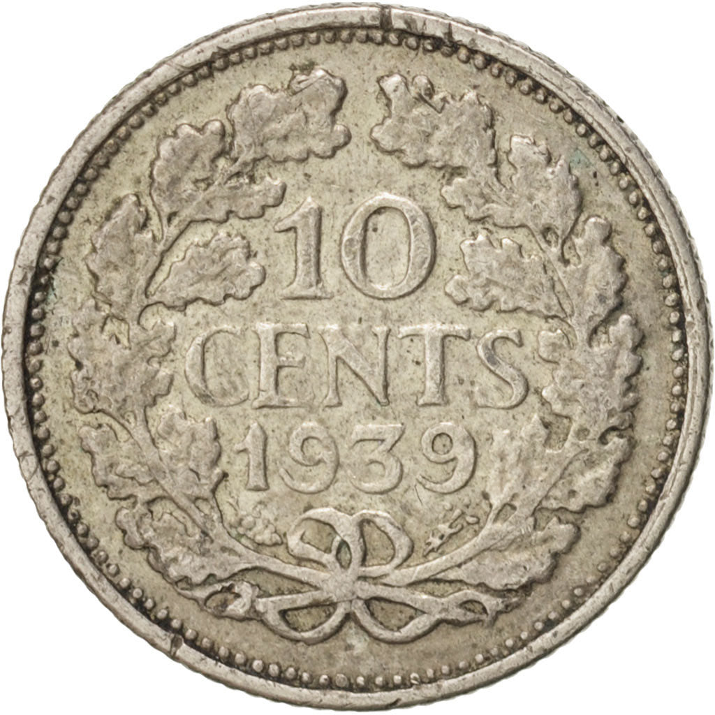 Netherlands, Wilhelmina I, 10 Cents, 1939, , AU(50-53), Silver,...